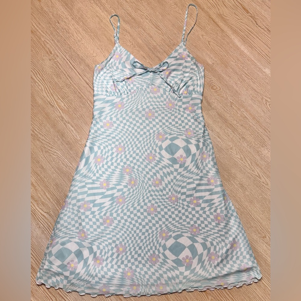 Rue21 Retro 90s Y2K Blue Floral Checkered Mini Dress XS
